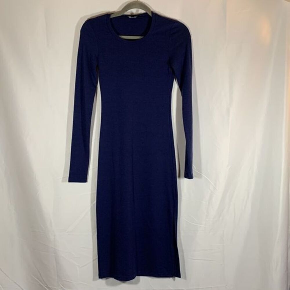 Wilfred Free Dark Blue Long Sleeved Midi Dress with Slit